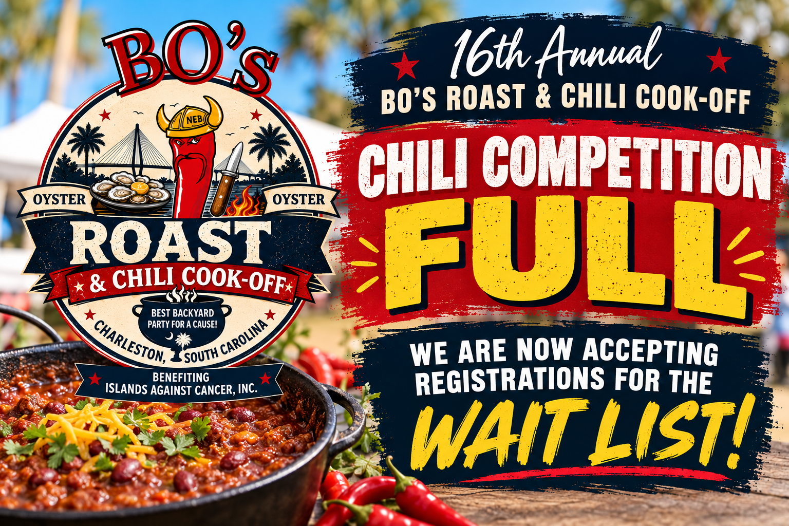 Bo’s Roast Chili Cook-Off is full. Waitlist now open.